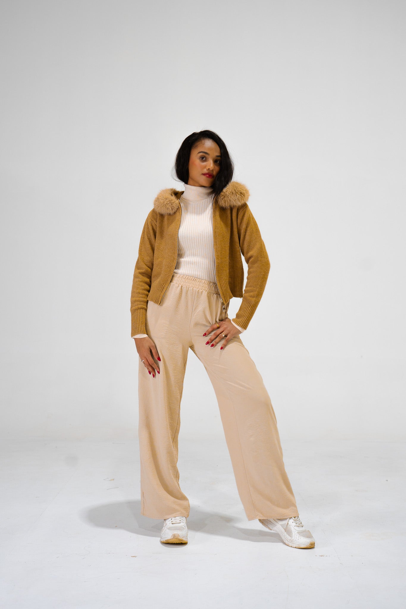 Gilet à Capuche Fourrure beige